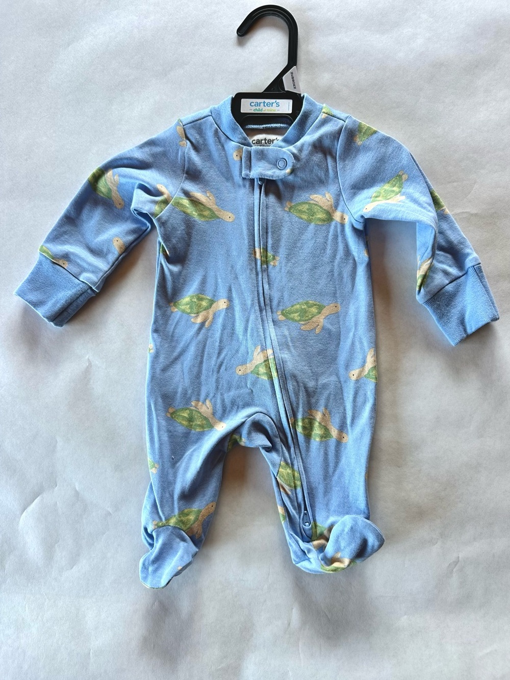 NWOT Carter's Light Blue Footed One-Piece with Green Turtle Print